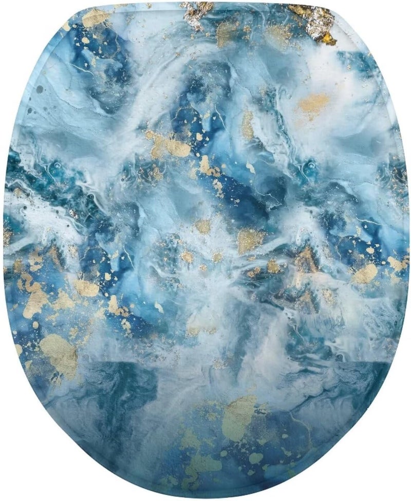 Flashideas Blue Marble Print Toilet Seat Covers for Bathroom Easy to Clean Soft Plush Seat Fits Most Toilet Lids Super Soft Toilet Tank Cover Seat Covers - Image 1